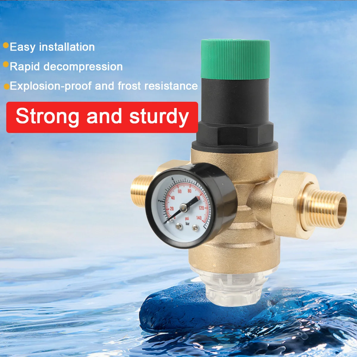 Wasserdruckminderer DN15/DN25 Wasserdruckregelventil Messing Druckminderventil mit Manometer Mesh Filter – Detail 3