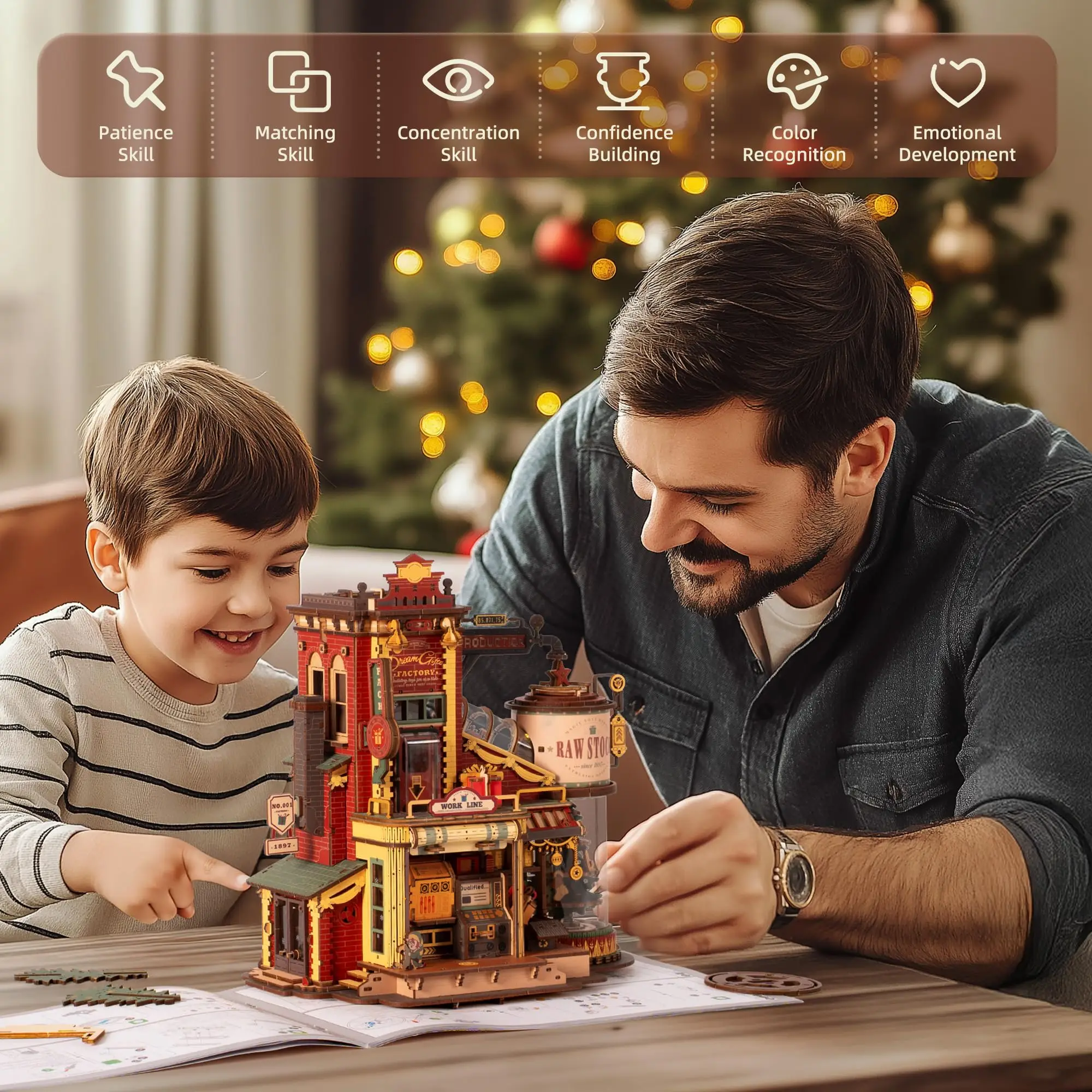 Robotime Rokr Dream Gift Factory Puzzle in legno 3D Regali di Natale Giocattolo con luce e musica per bambini Kit di blocchi di costruzione per bambini