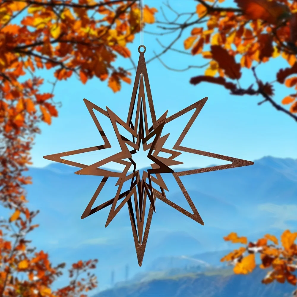 1pc Natural Rust Metal Spiral Lucky Star Decorative Wind Vane - 25.02 cm Diameter Outdoor Garden Decoration for Courtyard