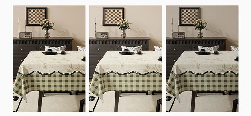 Green Retro Plaid Waterproof Tablecloth High-Quality Pvc Oil-Proof Table Mat for Living Room No-Wash Dining Aesthetic Room Decor