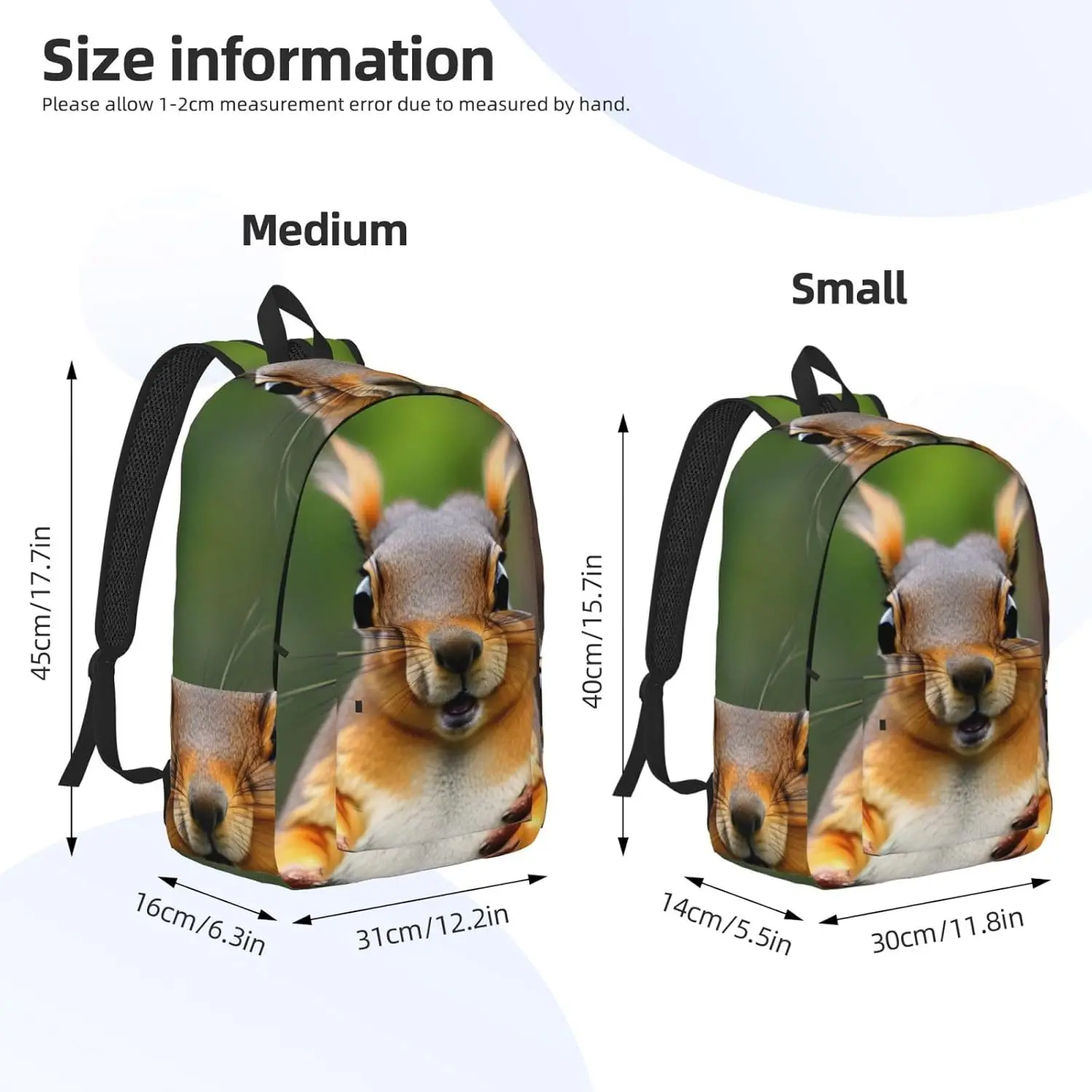 Squirrel Funny Animal print Canvas backpack, fashionable and casual, fit for daily use and outdoor activities