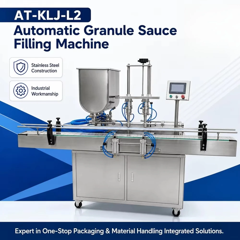 Automatic 2-Nozzle Glass Beverage Granule Sauce Filling Machine 100-1000ml AT-KLJ-L2 Piston Paste Filler with Agitated Hopper