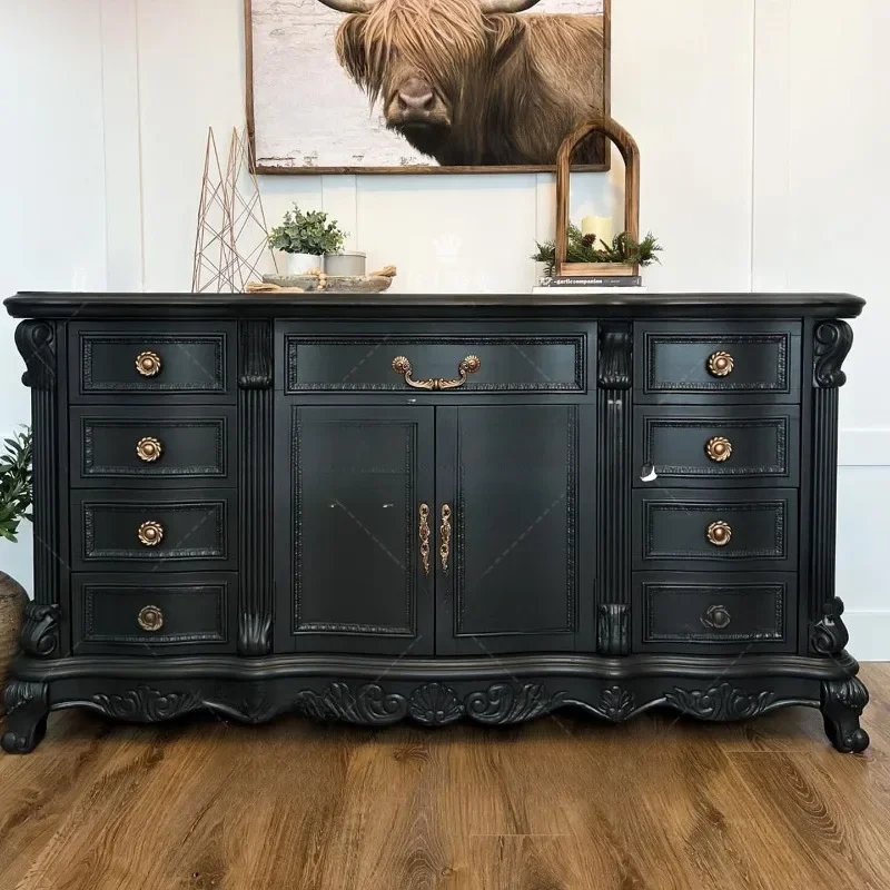 French retro solid wood carving flower porch cabinet small apartment living room decorative cabinet locker display cabinet