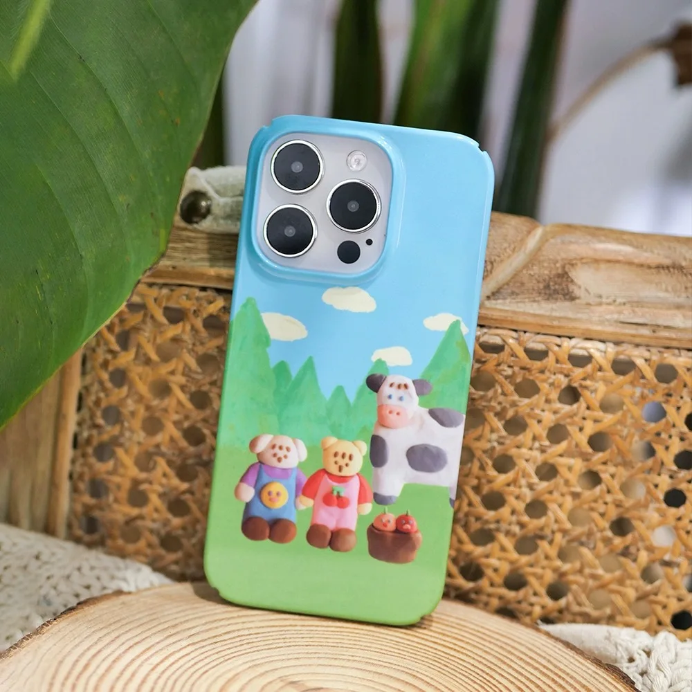 Green Ranch Cow Grassland Cartoon Field Hard Case for iPhone 15 ProMax 14 13 12 11 xr xsmax Full Package Anti Drop Phone housing