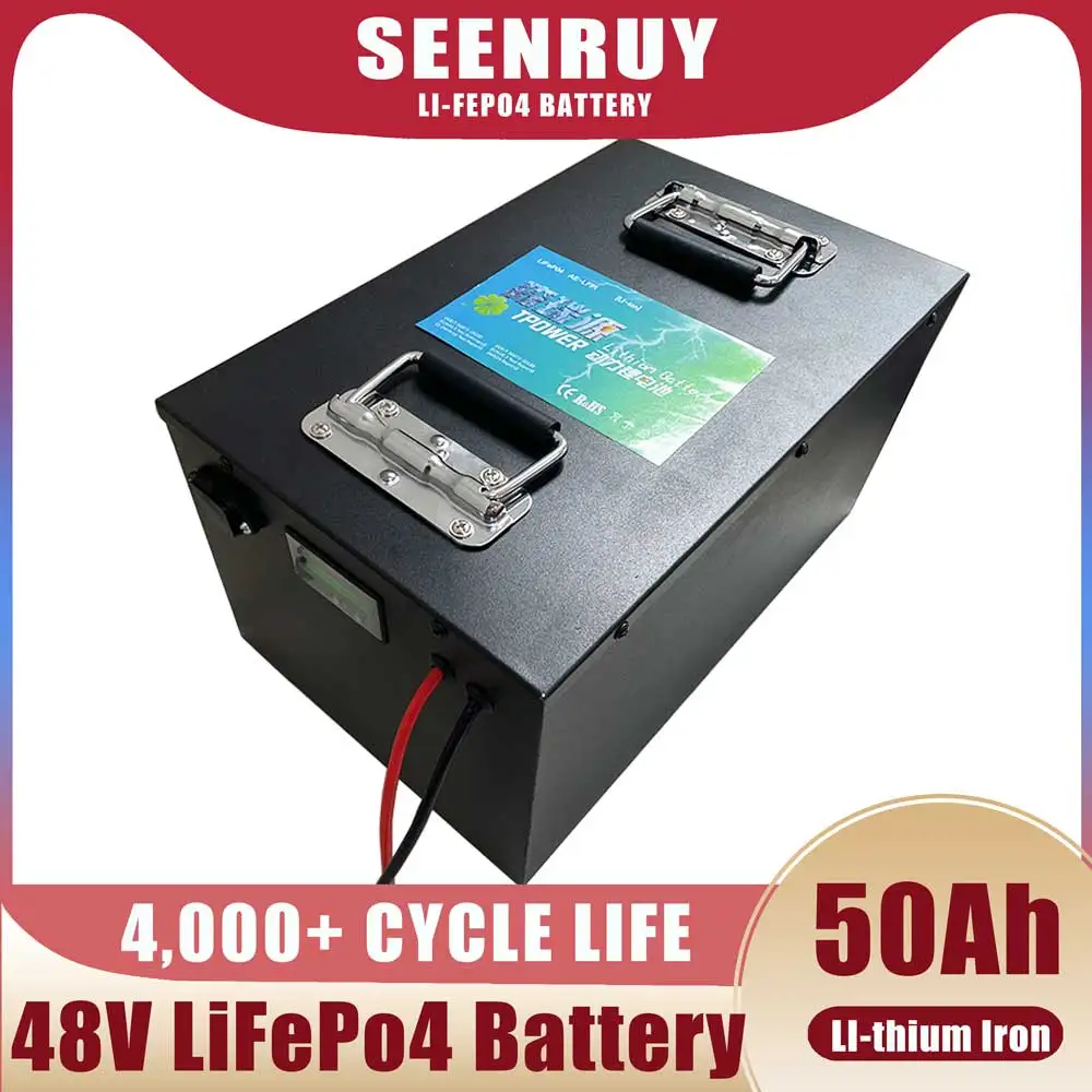 SEENRUY LifePo4 Battery Pack 48V 50Ah for 1800W 2000W Motorcycle/Trike/Go-Kart/Backup Power/Home Energy Storage