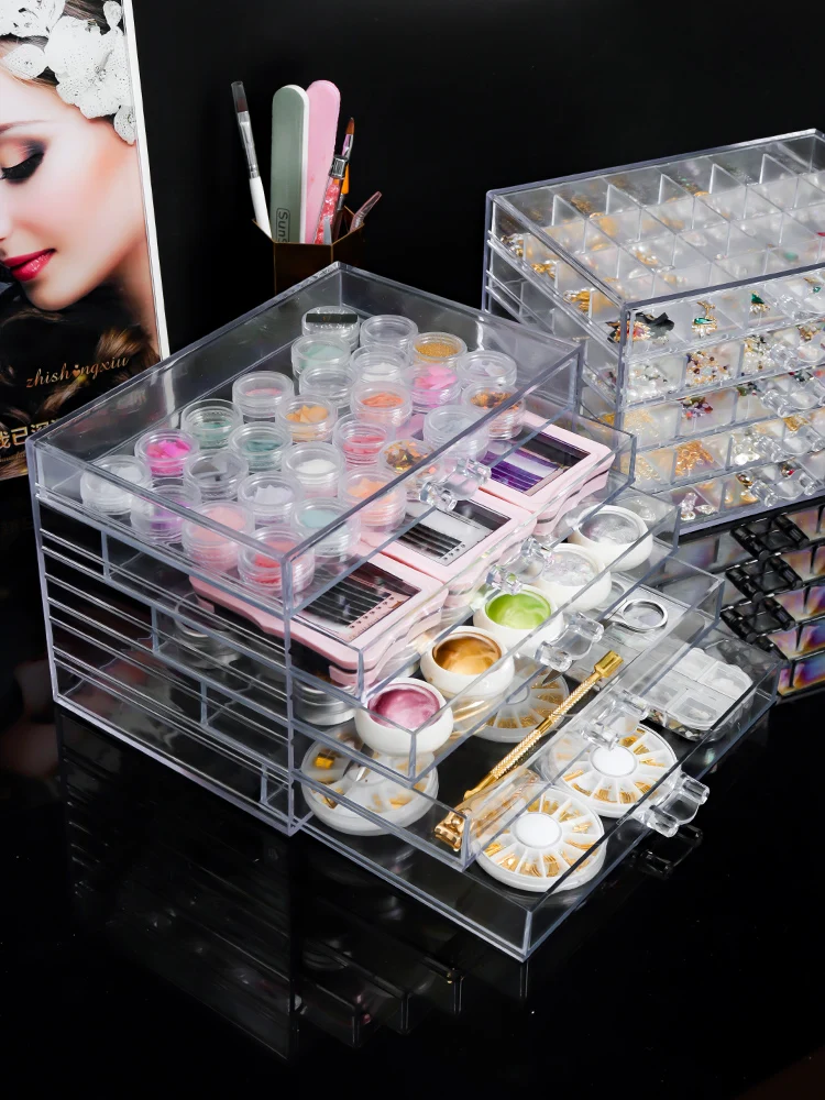 Nail UV Gel Polish Storage Box Manicure Extension Varnishes Holder Acrylic Transparent Drawer Storage Box Nail Art Jewelry Case