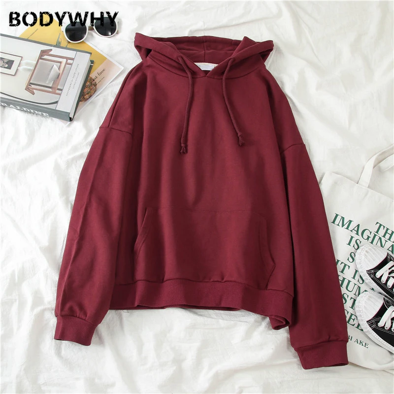 Women Hoodies Hooded Tops Basic Sweatshirt Tracksuit Long Sleeve Sportswear Coat Pullovers Loose Solid Color Fashion Casual