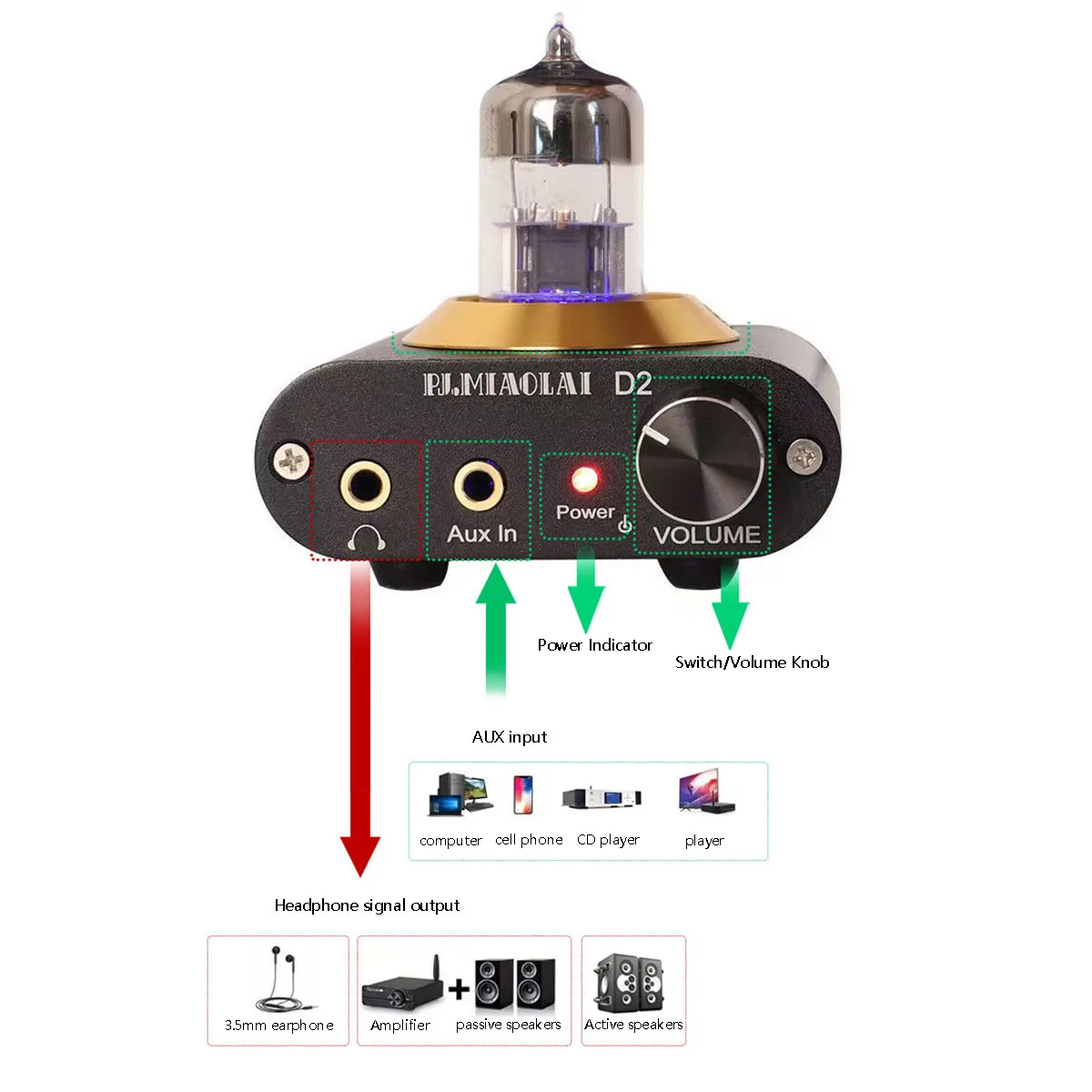 Mini Tube Headphone Amplifier 6N3 Tube HIFI Headphone Amplifier Can Drive 18-600Ω Headphones NE5532P Operational Amplifier