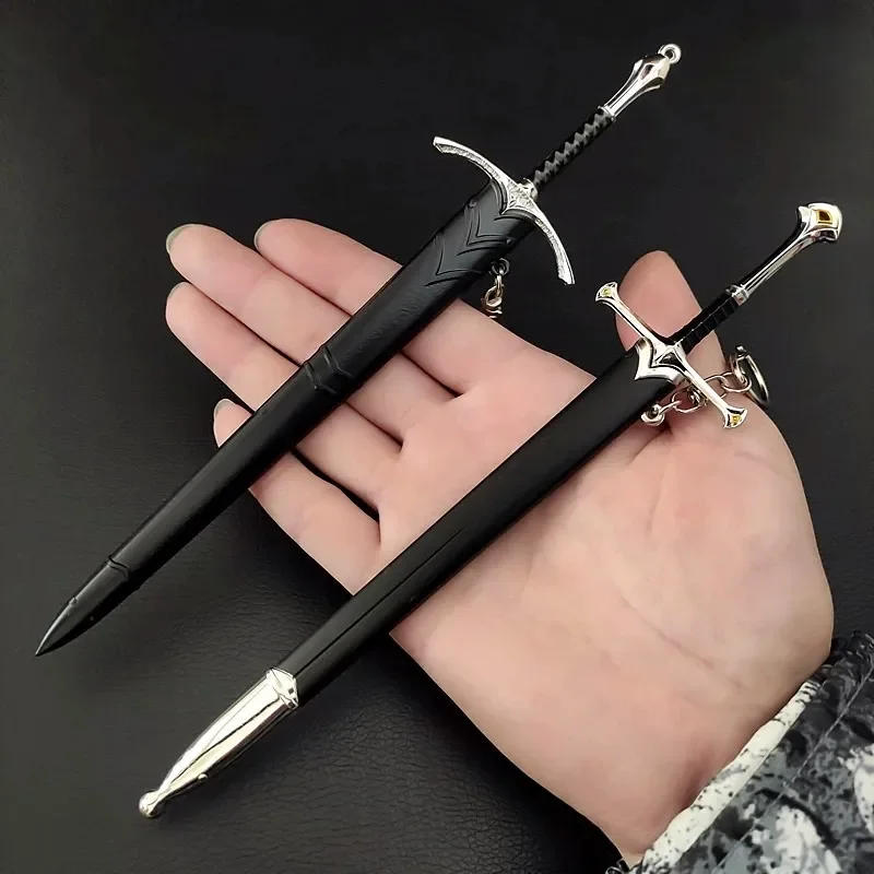 22cm Glamdring Aragorn Narthil broń miecz elfy Anduril średniowieczne urządzenia peryferyjne metalowy miecz samurajski brelok ozdoby prezenty zabawki