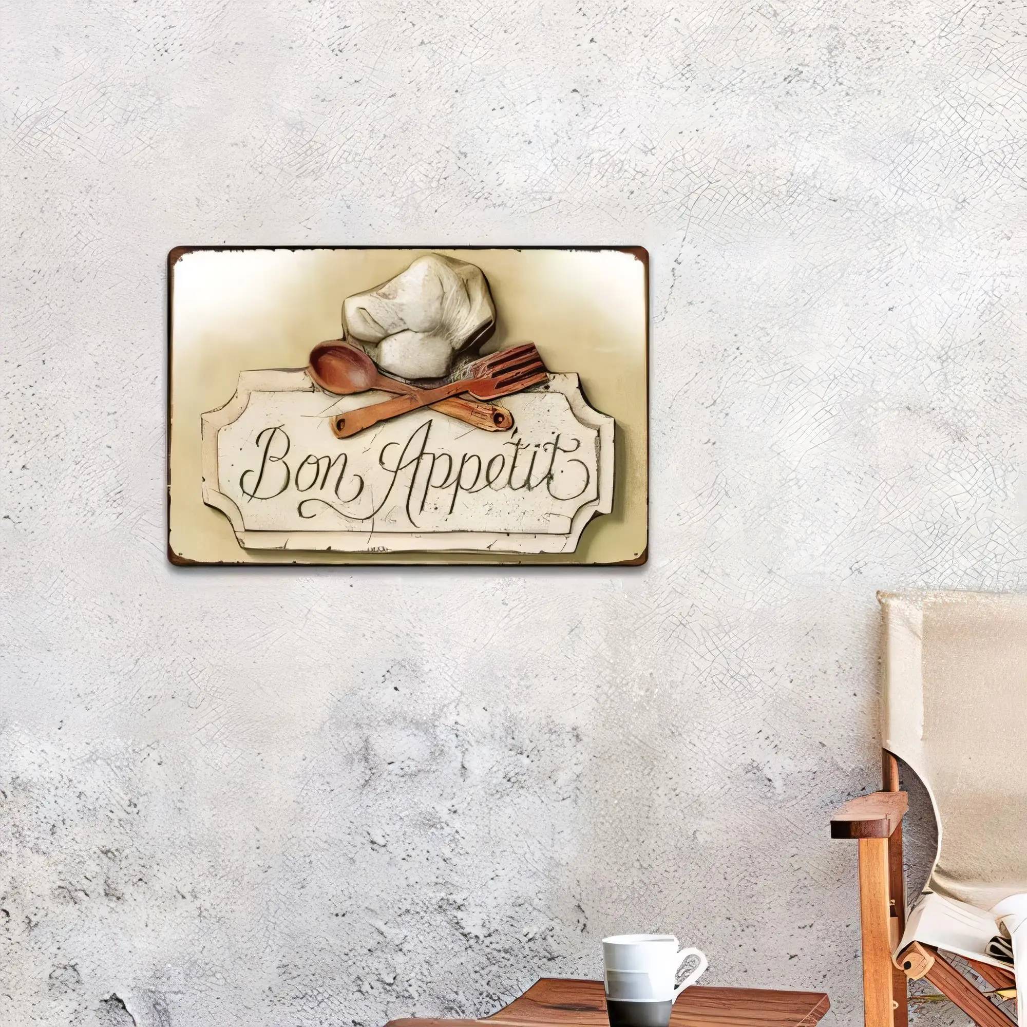 Vintage Bon Appétit Tin Sign Metal Wall Decor Kitchen Restaurant Cooking Chef Tools Typography Rustic Retro Plaque for Home Bar