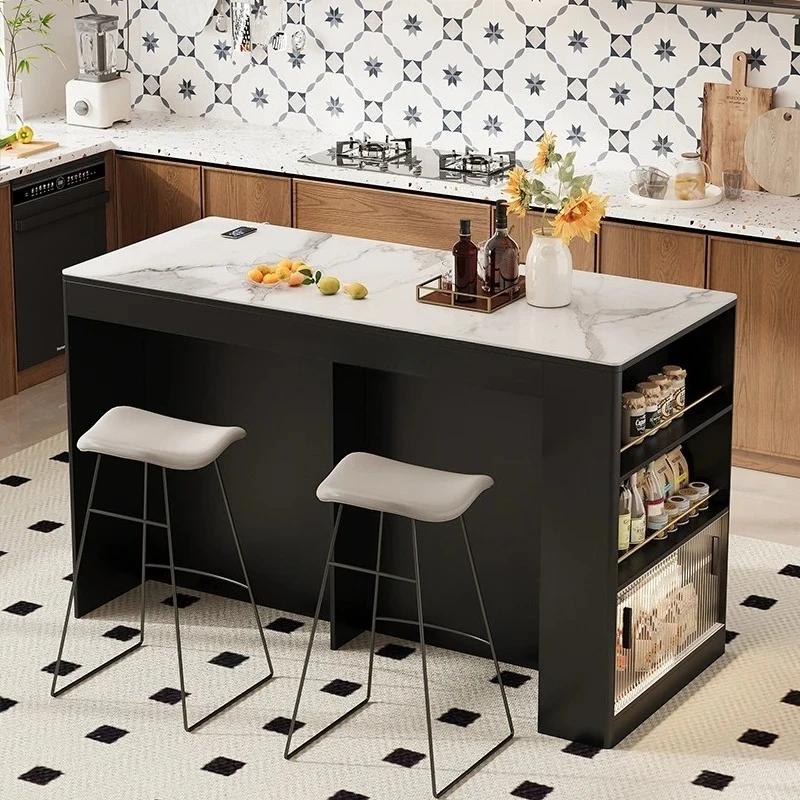 

American solid wood island cabinet movable open rock slab bar table dining side cabinet integrated