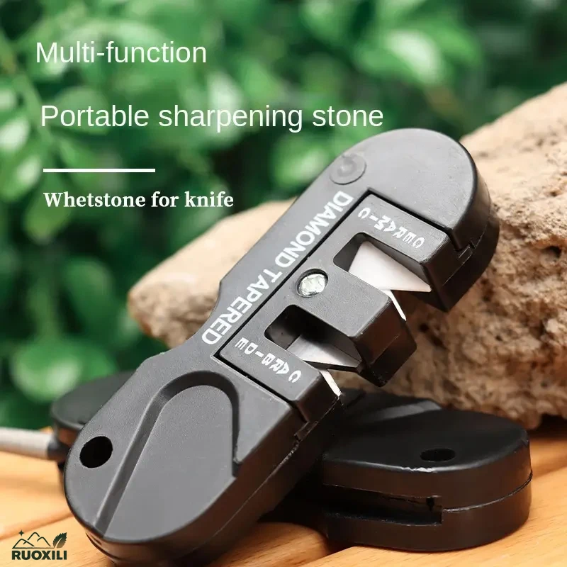 

4-in-1 Portable Knife Sharpener - Diamond-Coated Rod & 120-1000 Grit Whetstones | Camping/Hiking Essential
