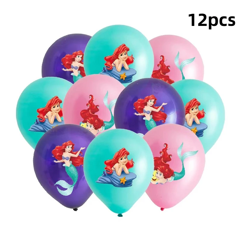 12 pieces/set mermaid themed latex balloon set for girls' birthday scene decoration Disney party decoration supplies