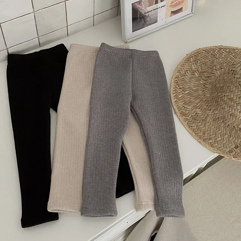 2024 Autumn Winter Baby Girls Pant Baby Warm Leggings Children\'s Velvet Pants Solid Trousers Kids Clothes Korean Style
