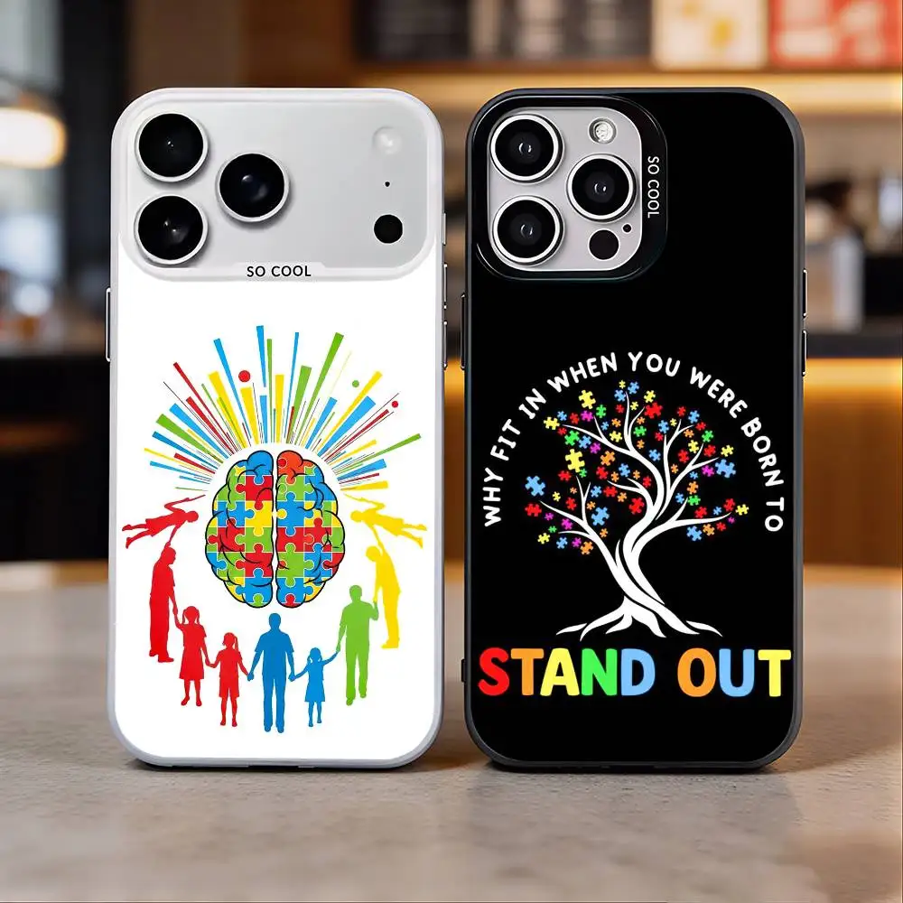 A-Autism S-Support P-Puzzle   Phone Case For iPhone 17, 16,15,14,13,12,11 Plus,Pro Max, Colorful Silver Funda Cover