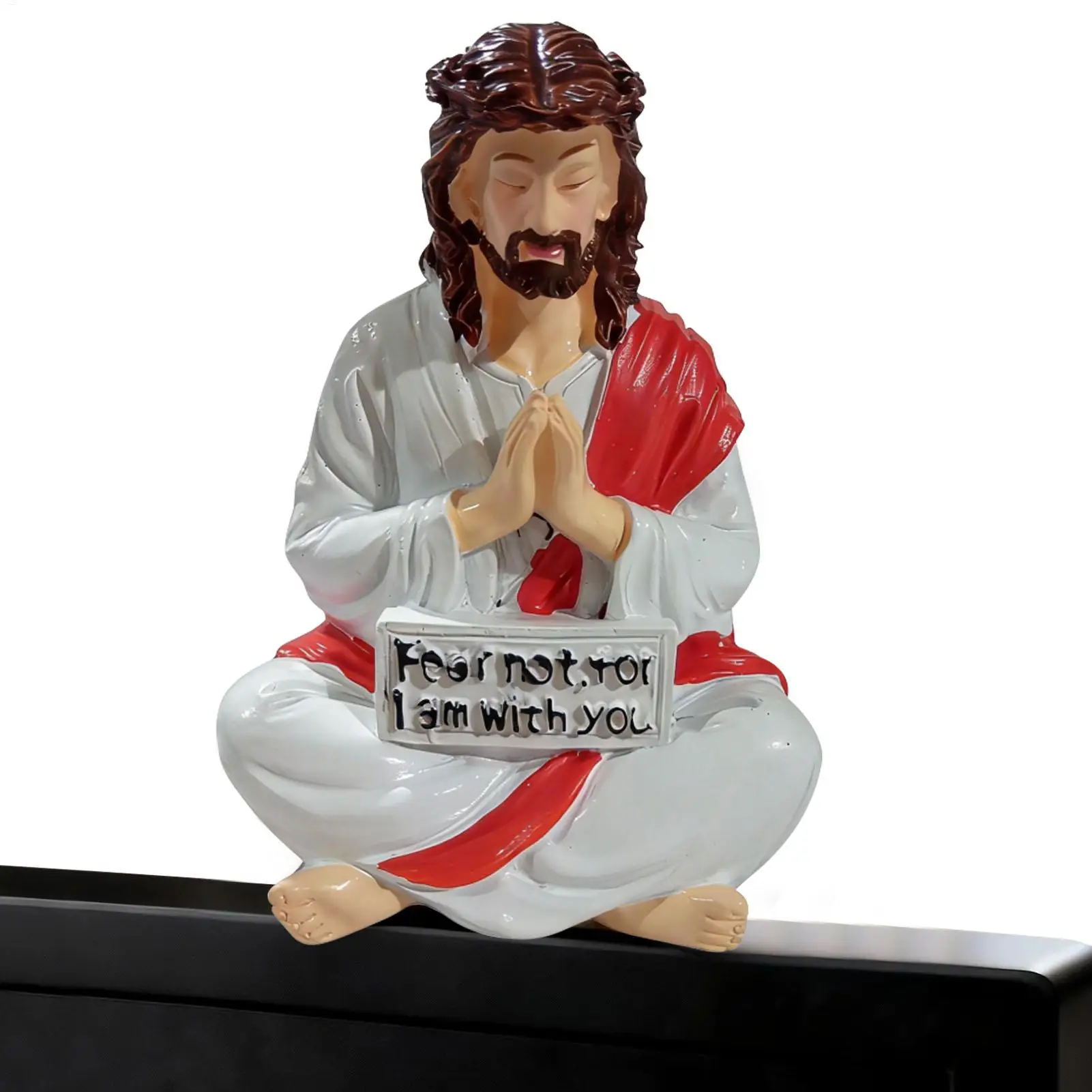 Mini Hand Painted Religious Resin Jesus Figures Fear Not , For I Am With You Jesus Resin Desk Companion Figurine For Home