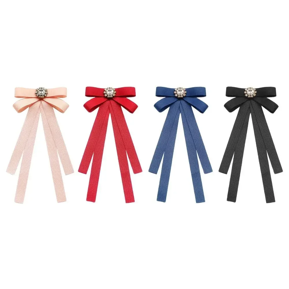 College Style Butterfly Knot Adjustable Elastic Band Simple Slim Rhinestone Shirt Bow Tie Solid Color Business Dress