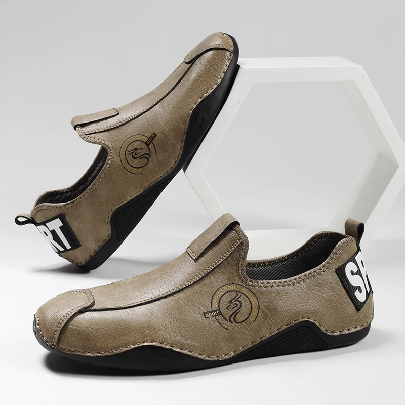 

Мужская кожаная обувь, повседневная обувь нового стиля 2025 года, осенние однотонные детские пинетки на плоской подошве, легкие мужские туфли для вождения