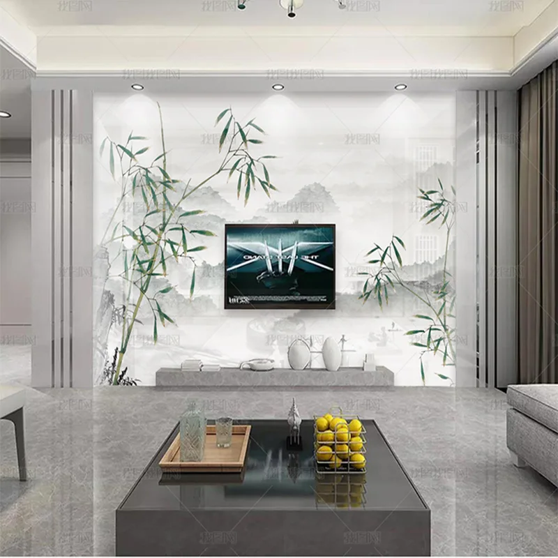 custom 3D New Chinese style ink bamboo wallpaper mural quiet Zhiyuan TV sofa living room background wall bedroom restaurant 8d
