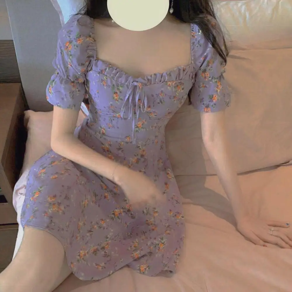 Abito viola francese retrò fata vestito da ragazza fata estate collo quadrato corto abito elegante di grandi dimensioni cosplay L-4XL di grandi dimensioni