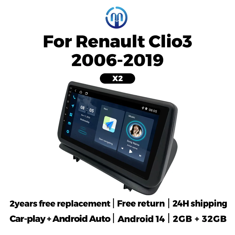 

NaviFly 2din Android 14, автомобильный радиоприемник, мультимедийный плеер, стерео carplay, авто умные системы, GPS-навигация для Renault Clio3 2006-2019