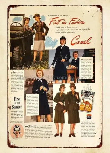 1943 WWII cigarettes U.S. Women WAC Spars Waves metal tin sign sign