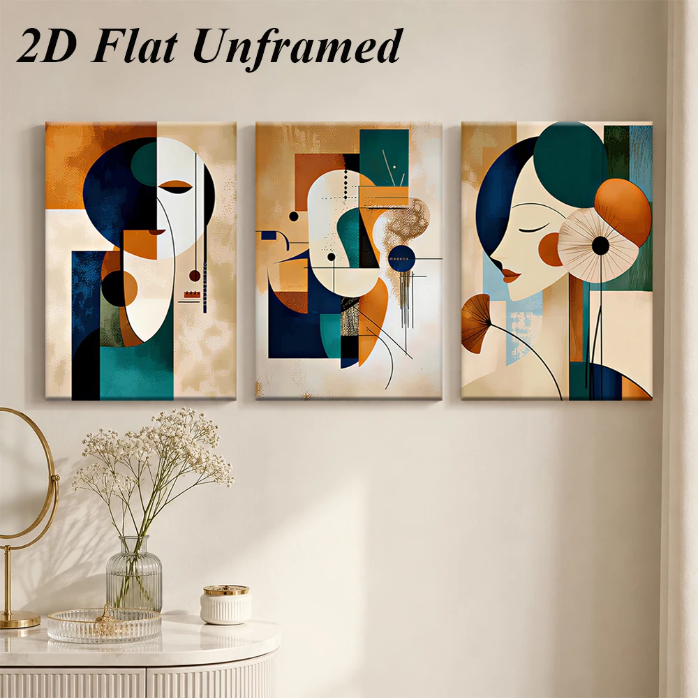 (3PCS Unframe)1 set of modern abstract triptych frameless decorative paintings, living room sofa, background wall, minimalist ar