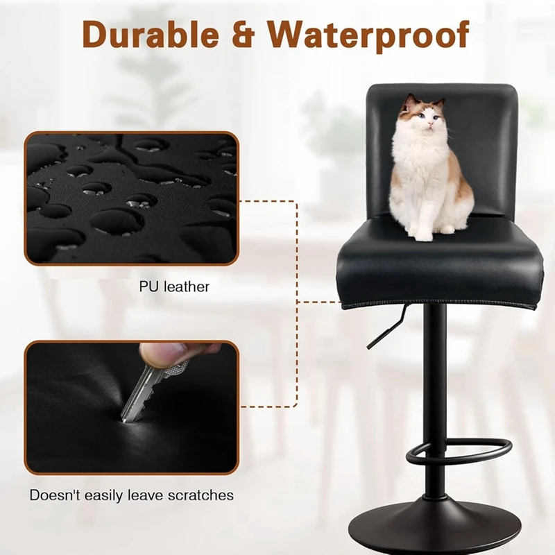 PU Leather Bar Stool Covers with Backs, 4 Pack Stretch Waterproof Bar Stool Chair Covers Washable Barstool Covers Retail