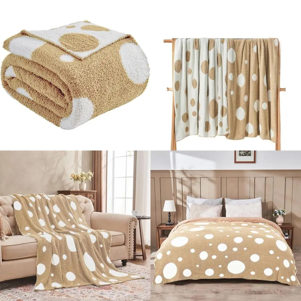 

Уютное плюшевое одеяло в горошек, двустороннее мягкое покрывало для дивана-кровати, 60x80 бежевого цвета