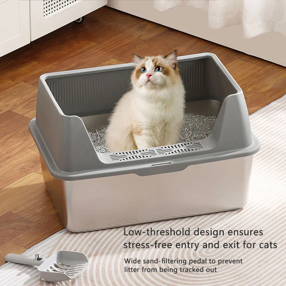 

Large Size Stainless Steel Cat Litter Box High And Low Models with Dedicated Cat Scoop Suitable for Multi-Cat Household