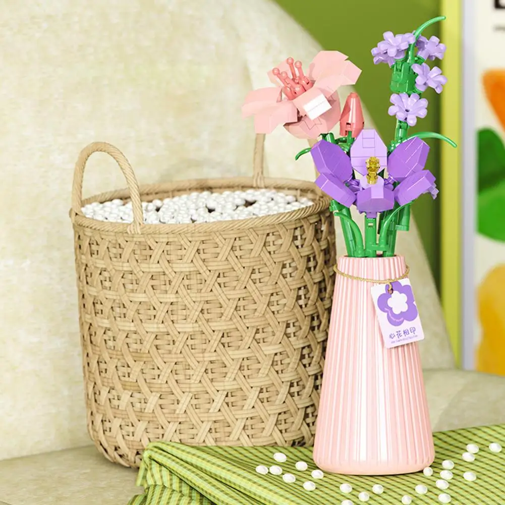 Bouquet di fiori con vaso Micro Building Block Girasole Rosa Mini modello di mattoni Giocattolo Bouquet 3D Piante Decorazioni per la casa Regalo per adulti