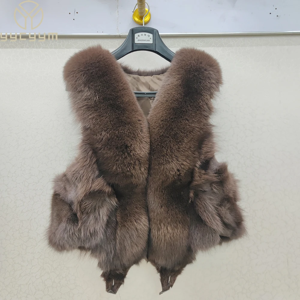 2024 Women Luxury 100% Genuine Real Fox Fur Vest Natural Soft Fox Fur Sleeveless Jacket New Lady Quality Warm Real Fox Fur Gilet