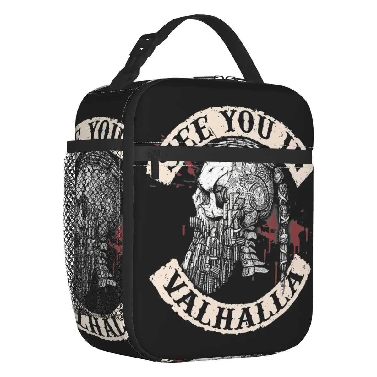 See You In Valhalla Resuable Lunch Box Women Viking Odin Ragnar Skull Warrior Cooler Thermal Food Insulated Lunch Bag School