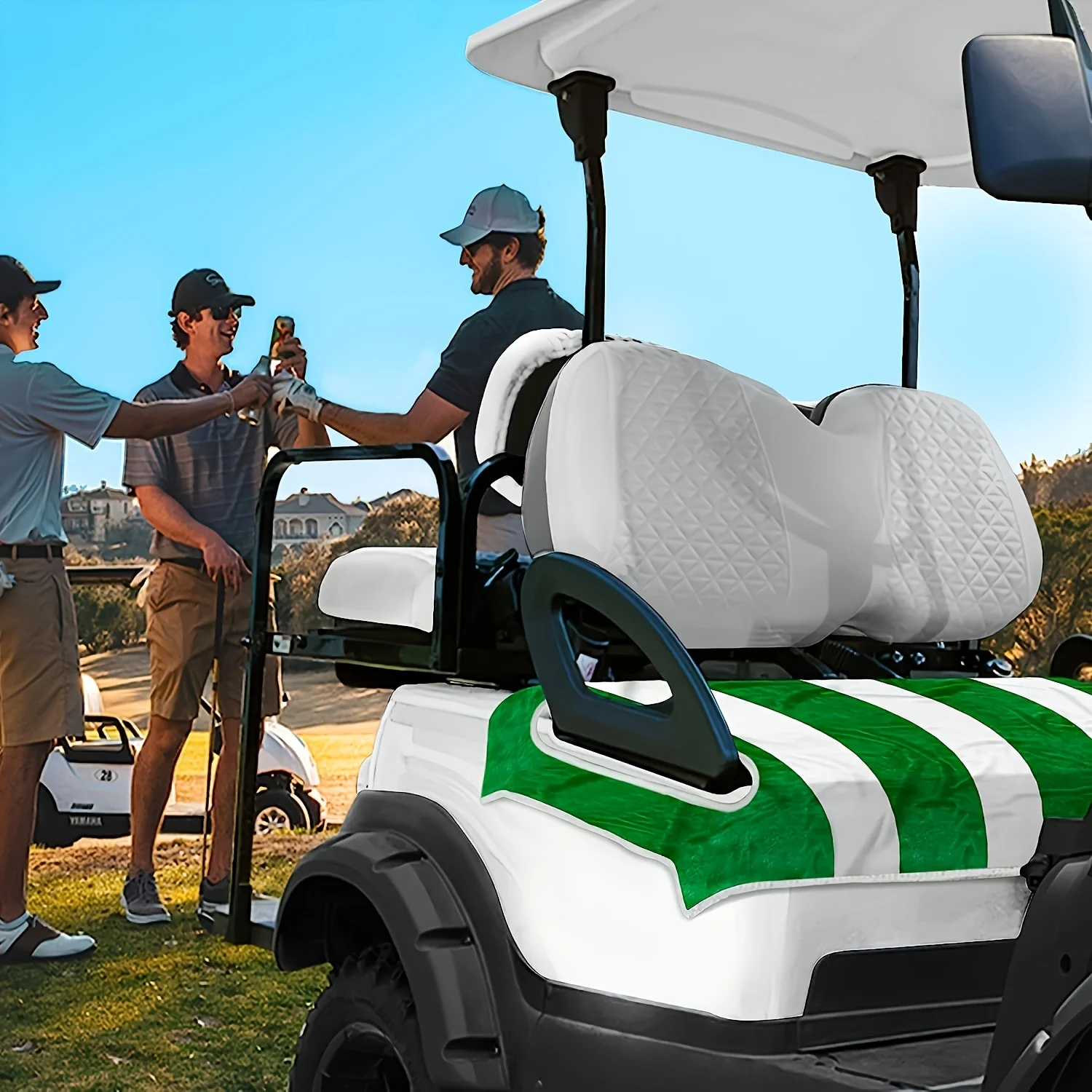 أغطية مقاعد عربة الجولف، بطانية منشفة مقعد عربة الجولف الزرقاء المضادة للساخنة مع فتحات تناسب معظم EZGO، ألياف دقيقة 100%، #3
