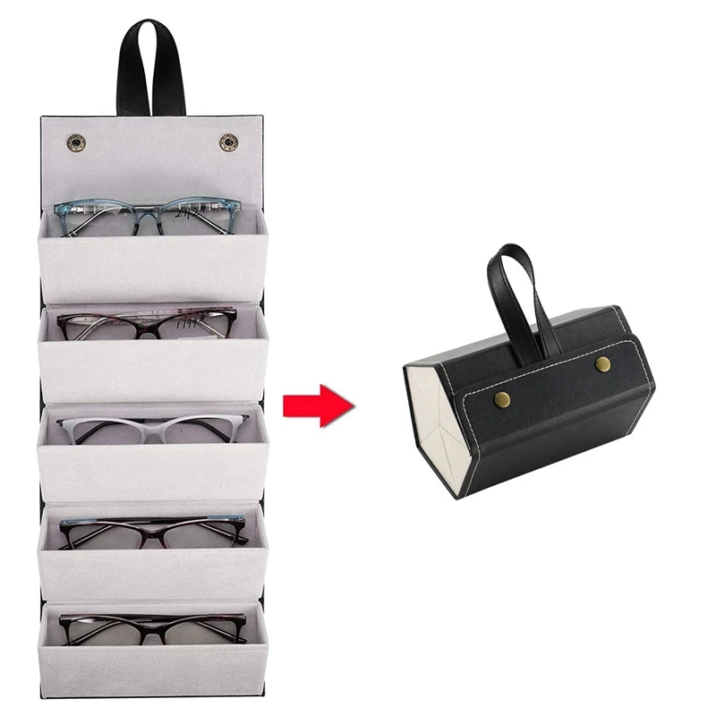 

5-Slot Travel Sunglasses Organizer Collector - PU Eyeglasses Storage Case Box -Multiple Hanging Eyewear Holder Display