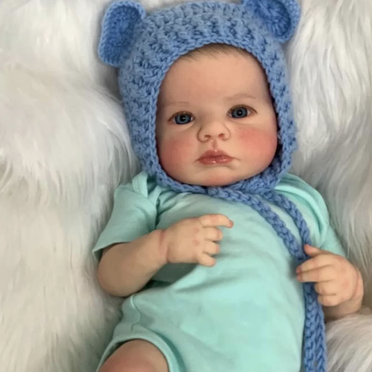 NPK 19inch Lifelike Handmade Newborn Baby Doll Reborn Loulou Awake Soft Touch Cuddly Doll with 3D Painted Skin And Visible Veins