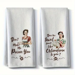 2pcs Kitchen Towels Super Absorbent Dish Cloths Perfect Gifts for New Homeowners and Housewarming Parties Retro Cartoon Design