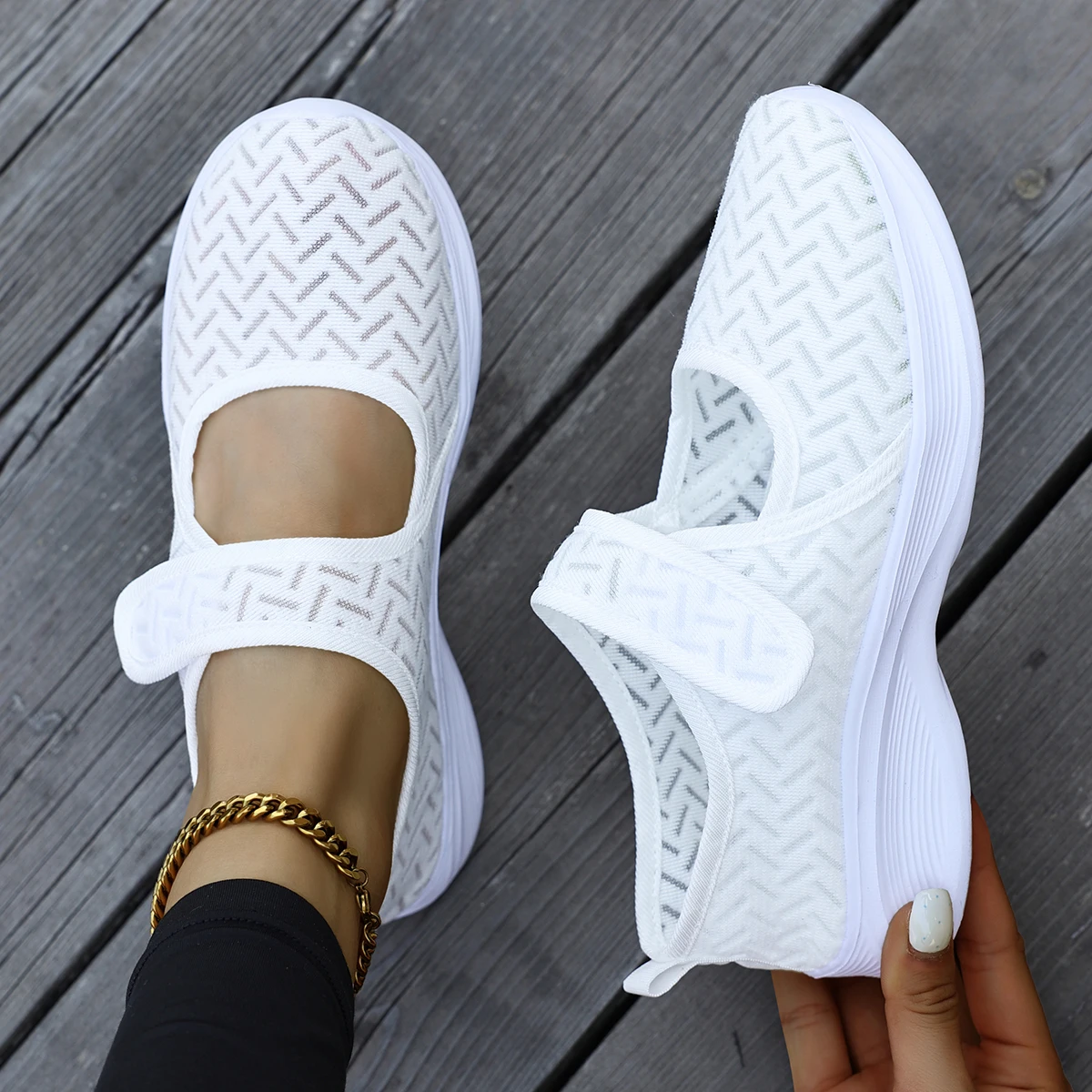 Sommerliche Damenschuhe, atmungsaktive Freizeitschuhe, Slip-On-Mesh-Schuhe, flache Schuhe, lockere und leichte Arbeitsschuhe, verstellbare Outdoor-Wanderschuhe, flache Schuhe, Mesh-Schuhe, große, atmungsaktive Reiseschuhe mit hohem Netzgewebe, die zu jeder Jahreszeit getragen werden können. – Detail 7