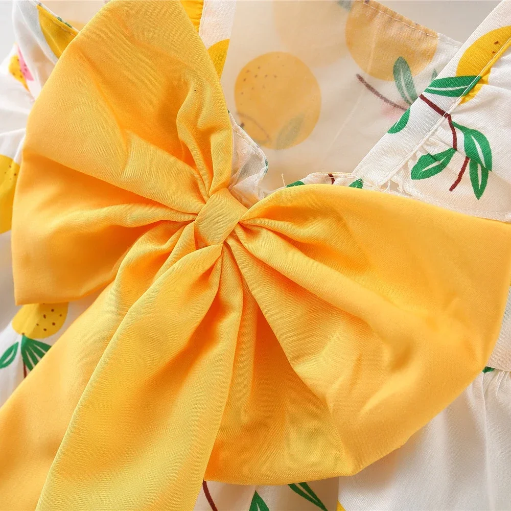 Clearance_Summer New Girls Dress + Hat  2-Piece Fruit Print Small Fresh Bow Halter Small Flying Sleeve Tmall Princess Dress_Cont image 6