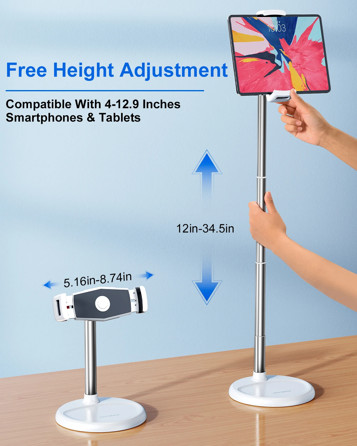 Oatsbasf Tablet Floor Holder Adjustable Metal Rod Tablet Stand for Desk 360° Rotable Tablet Mount for iPad/iPhone/Samsung/Kindle