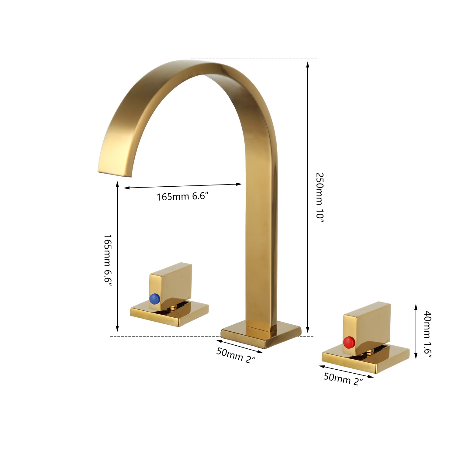 ZAPPO Polished Gold Bathroom Faucet Set Widespread  3 Pieces  Brass Vanity Sink Tap, Double Handles Hot Cold Water Mixer Tap