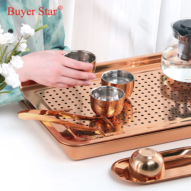 Chinese Stainless Steel Tea Tray Drainage Water Storage Kung Fu Tea Set Household Tea Board Storage For Ceremony Teaware Tool