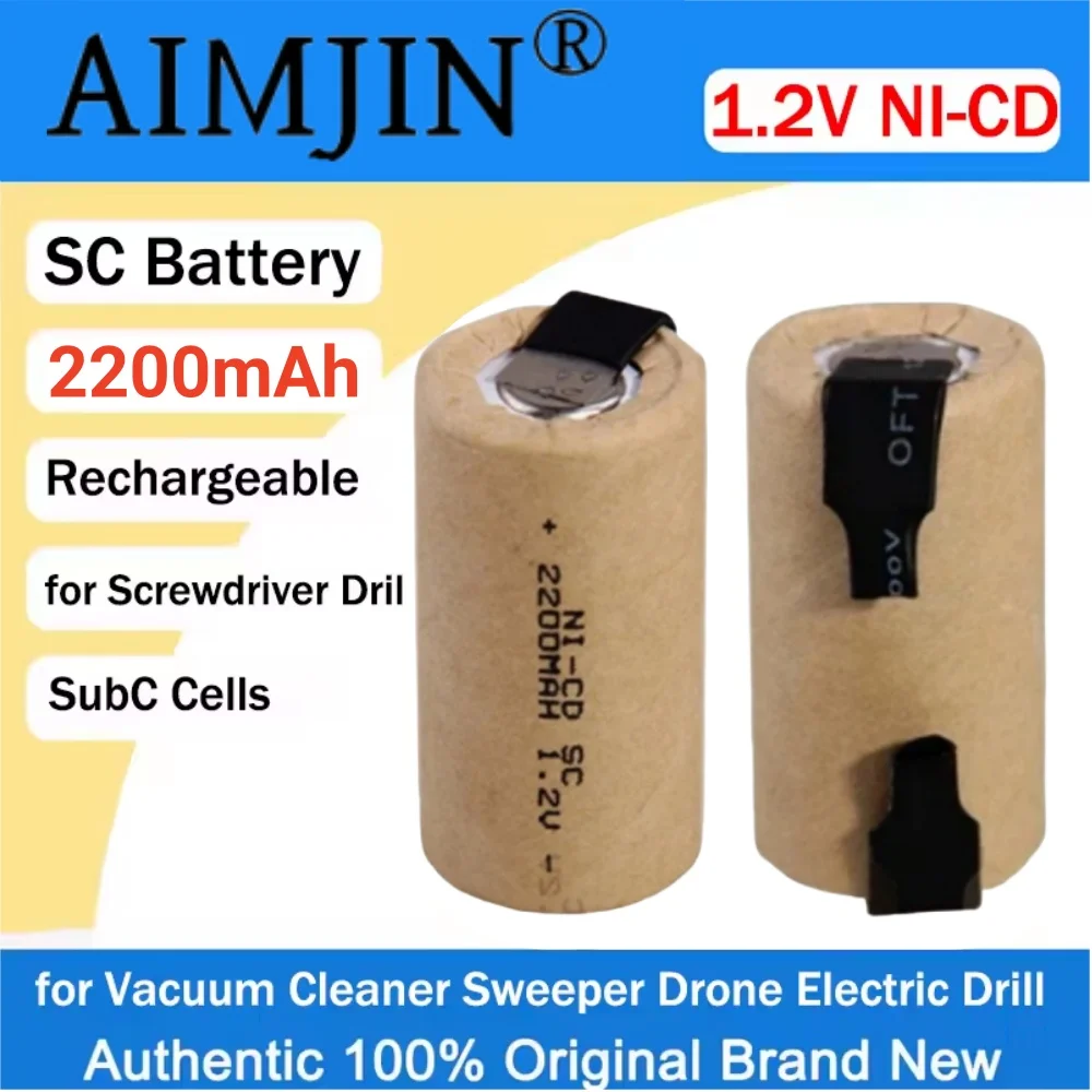 1.2V Battery SC Rechargeable Battery 1.2V 2200mAh Sub C NI-CD Cell With Welding Tabs for Electric Drill Screwdriver DIY BATTERI