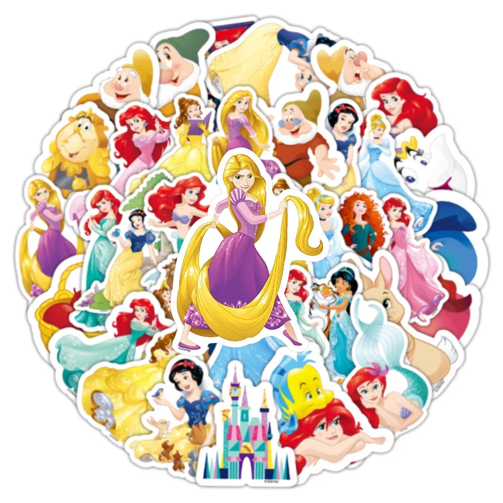 10/30/50/100pcs Disney Mix Princess Cartoon Stickers Anime Cute Aesthetic Snow White Frozen Decals for Kids Toys Gifts DIY Phone