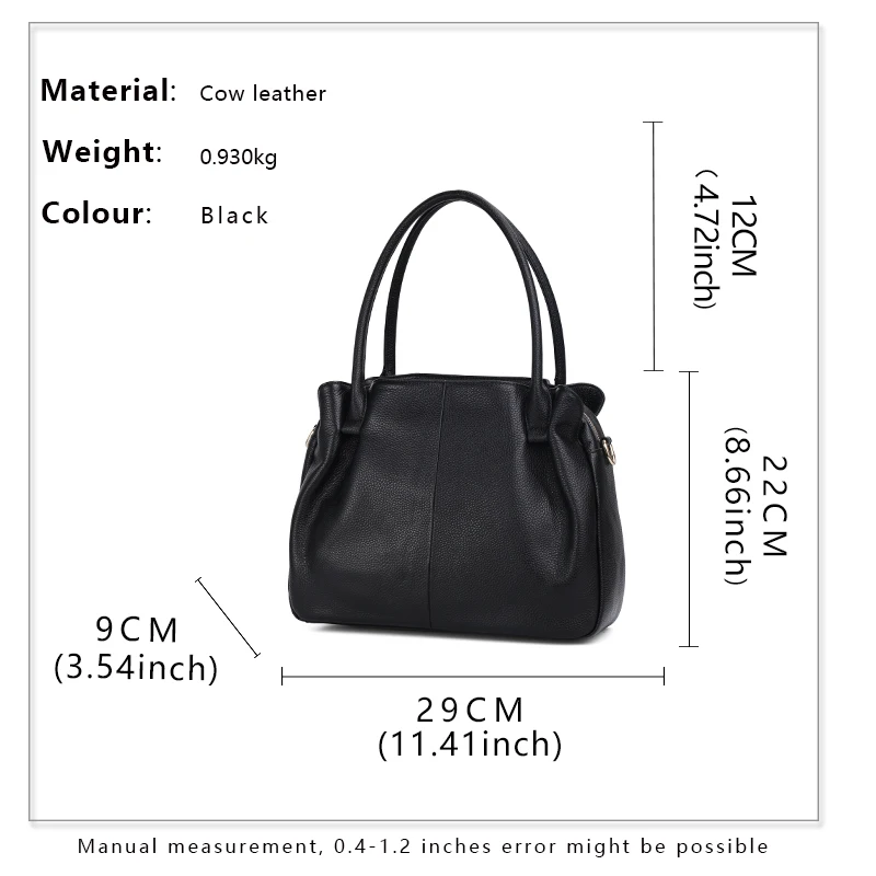 Motingsome Soft Cow Leather Handbag for Women Large 3 Interlayer Elegant Ladies Handbag Black Crossbody Satchels Purses