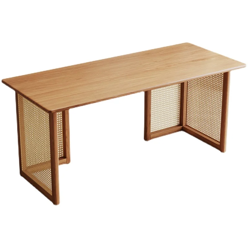 

All solid wood minimalist desk Nordic bedroom rattan woven household writing desk Small unit drawer storage computer desk