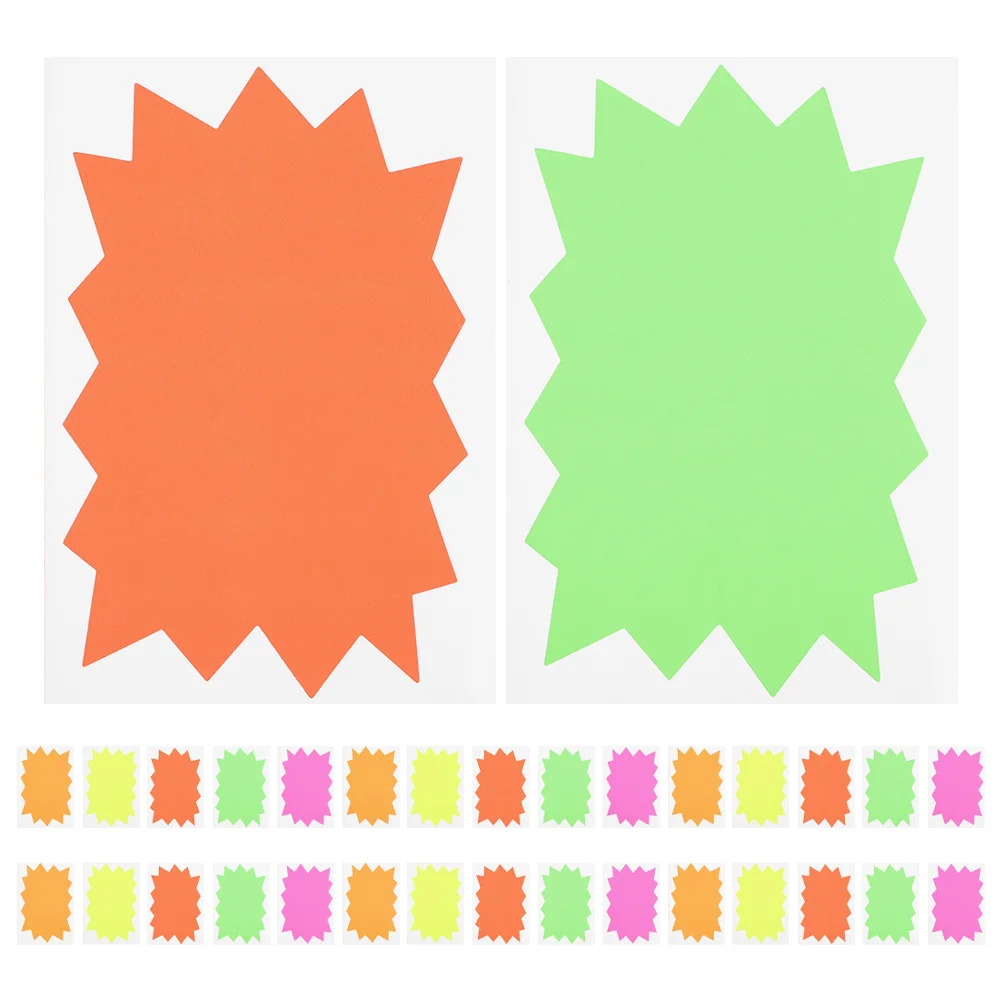 100Pcs Blank Price Tags Fluorescent Self-Adhesive Retail Stickers Star Burst Sale Signs Garage Poster Board Labeling Supplies