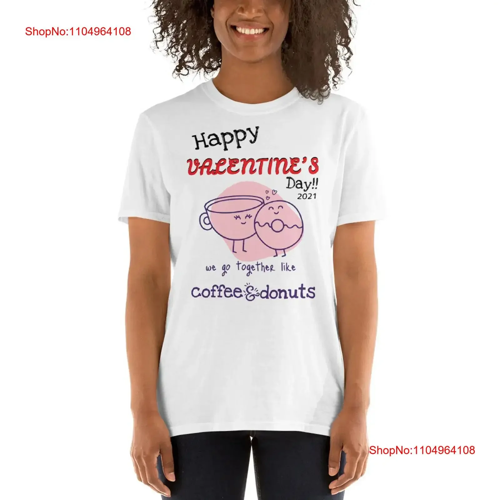 San San San San Valentín 2021 nueva camiseta unisex café y donuts regalo vintage ropa de calle lavada Gráfico estirado Versátil