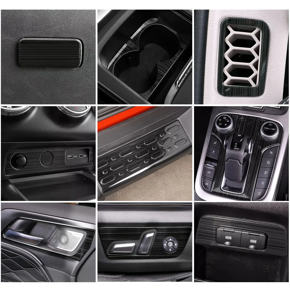 For GWM Tank 300 2022 2023 Accessories Black Decor Glovebox Handle AC Air Outlet Cover Coffee Cup Holder Anti Kick Plate Trim