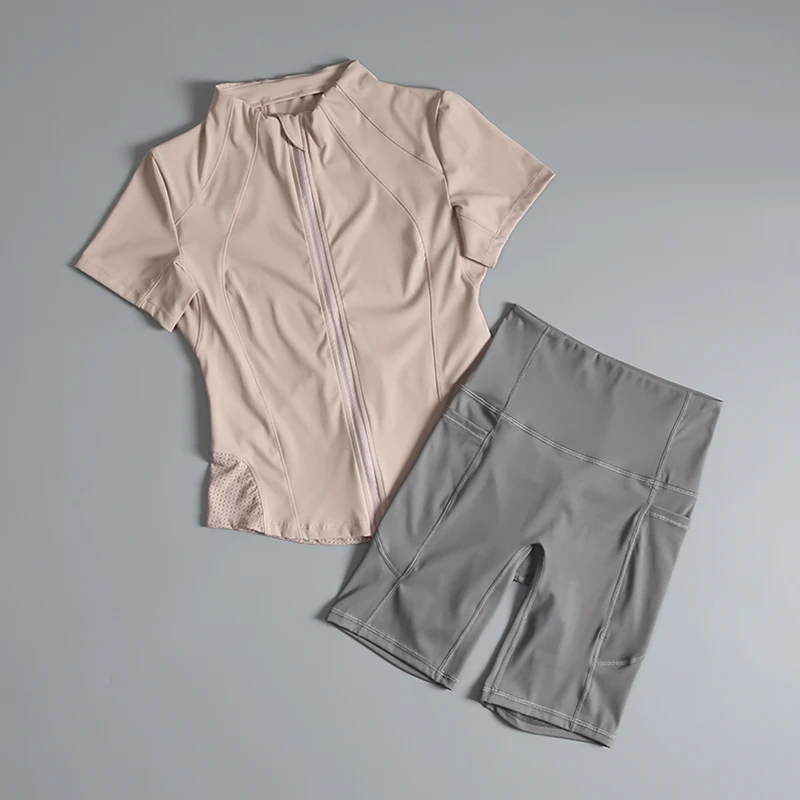 Ternos de corrida para mulheres, trajes de corrida matinais para o verão, calças profissionais de cinco pontos, ternos de salto finos de secagem rápida